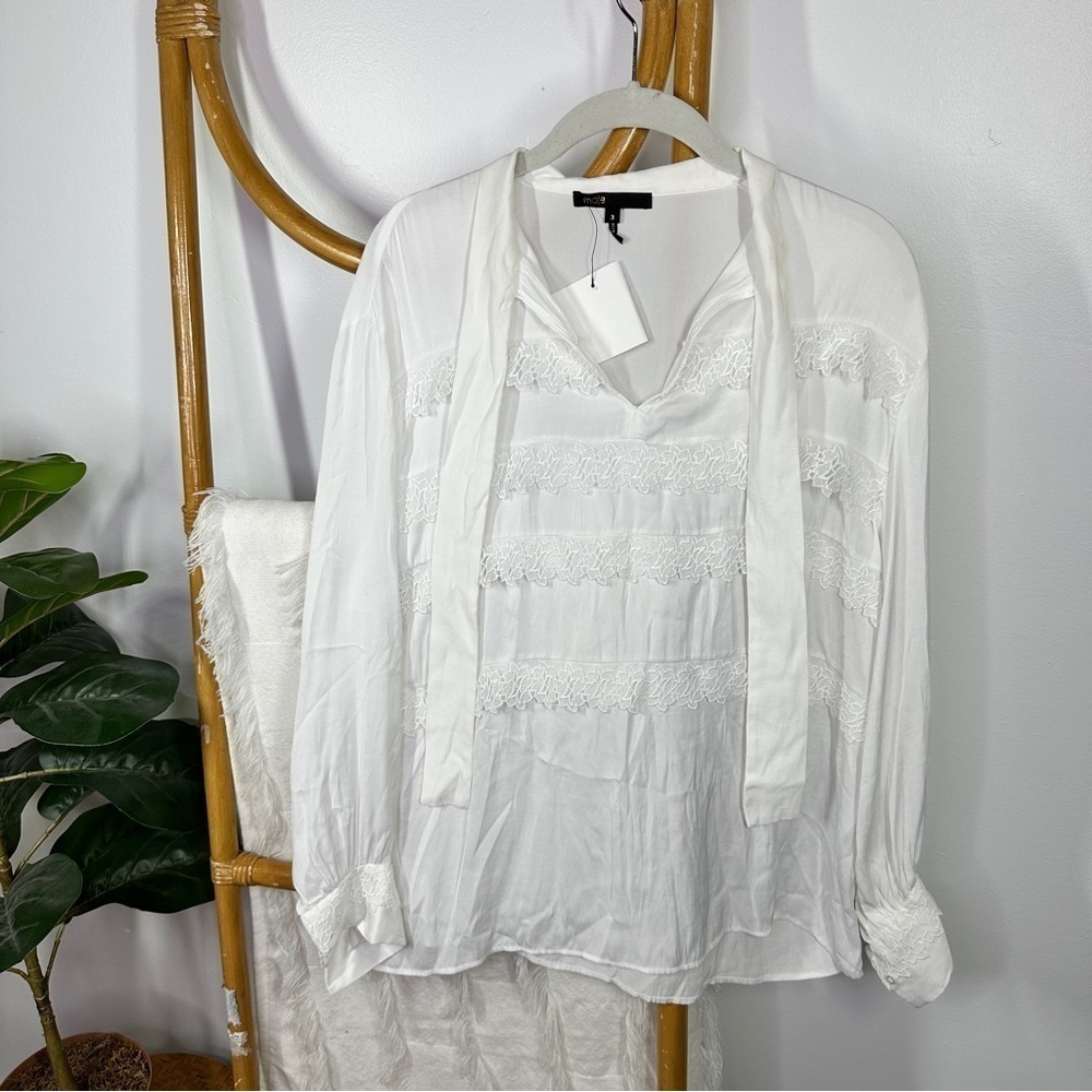 NWT Maje White Lace Boho Top sz L